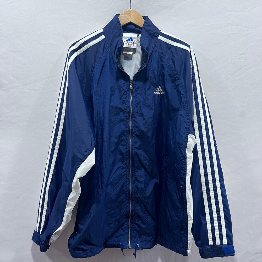 Vintage Adidas Blue Full -Zip Nylon‎ Windbreaker Track Jacket Men's Size XL